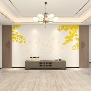 现代简约新中式银杏叶装饰壁画客厅沙发卧室床头电视背景墙纸壁纸