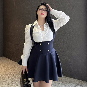 CDSOUL 韩系学姐 微胖秋冬季学院风短款西装外套衬衫百褶裙三件套