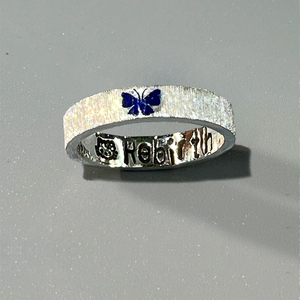 「重生蓝蝶」S925纯银蓝色蝴蝶戒指素圈拉丝设计感轻奢小众食指戒
