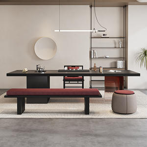 新中式实木茶桌椅组合家用小茶台黑色办公桌亚克力阳台泡茶桌书桌