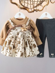 女宝宝加绒碎花假两件公主裙套装2023秋冬新款婴儿衣服洋