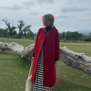 高端纯双面羊绒尼子大衣女2023年新款秋冬品牌红色外套女结婚套装