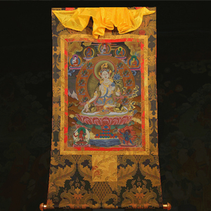 白度母精品唐卡 西藏民族挂画 普瑞德手工精裱布印金线唐卡