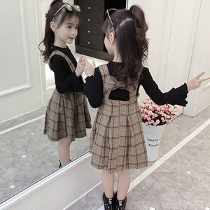 巴拉巴柆秋季装儿童韩版呢子背心裙洋气打底衫女背带裙两件套女童