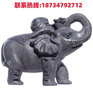 浙江石雕大象一对汉白玉小象晚霞红动物雕刻青石新中式庭院门口象