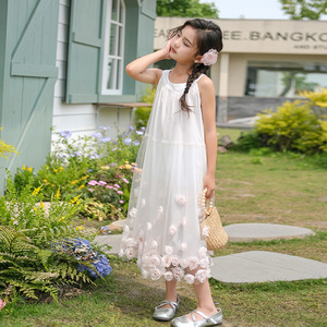 女童夏季白色纱网连衣裙2024新款大童甜美公主吊带裙儿童夏装裙子