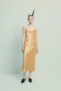 Atmarati金色进口三醋酸长吊带优雅悠闲裙子原创设计师品牌女装