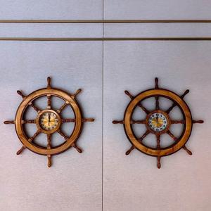 中式复古个性时尚船舵舵手方向盘挂钟钟表时钟家用酒店办公室装饰
