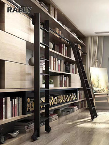 铝合金书架梯子移动爬梯书房书柜家用直梯室内阁楼衣柜柜子滑轮梯