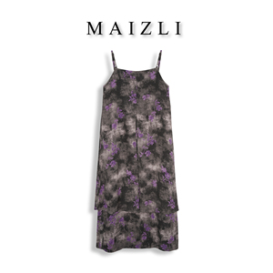 【MAIZLI】“海后”慵懒度假风/气质复古/紫色花朵吊带连衣裙