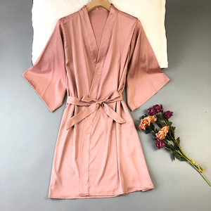 冰丝绸睡外袍女夏季薄款浴衣晨袍日式和服浴袍短袖性感睡衣裙纯色