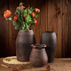 中式复古陶罐花瓶插花器花盆家居土培干花客厅装饰摆件仿古野兽派