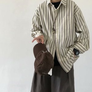无印良品 muji中性风条纹衬衫男长袖叠穿日系复古上衣设计感小众