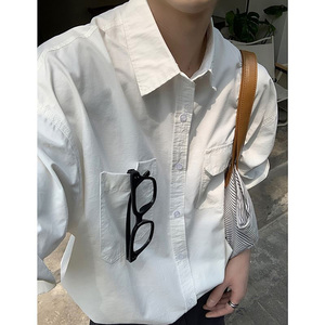 日系cityboy纯白色短袖衬衫男高级感工装衬衣夏季薄款五分袖外套