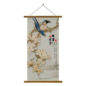 新中式挂画花鸟喜鹊布艺无框画客厅玄关走廊装饰画竖版中国风壁画