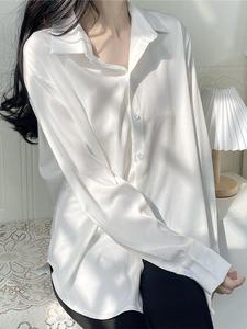 白衬衫女垂感高级感设计感小众轻奢缎面真丝质感面试长袖衬衣
