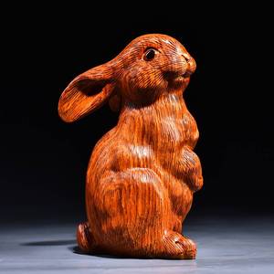 花梨实木雕刻兔子摆件木手把件风水十二生肖兔装饰送礼红木工艺品