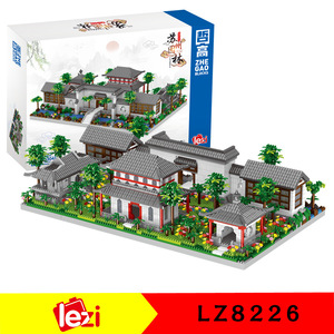 乐子创想LZ8226微型钻石颗粒中国风园林门模型益智解压积木玩具