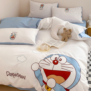 多喜爱床上四件套100纯棉全棉儿童卡通叮当猫床单被套三件套夏季