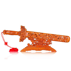 正宗肥城桃木剑摆件工艺装饰品挂件实木雕刻配剑架加底座
