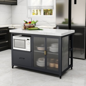 不锈钢厨房餐边柜厨房中岛台可移动开发式橱柜操作台多功能单独料