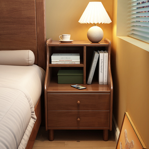 林氏木业实木床头柜白色简约家用小型储物收纳柜卧室夹缝儿童床边