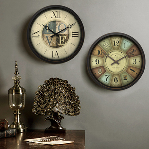 欧式客厅壁挂钟静音创意时钟表圆形卧室美式乡村复古田园壁钟