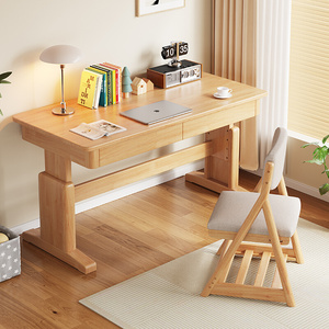 实木儿童学习桌原木可升降书桌易写字桌子家用卧室小学生课桌椅