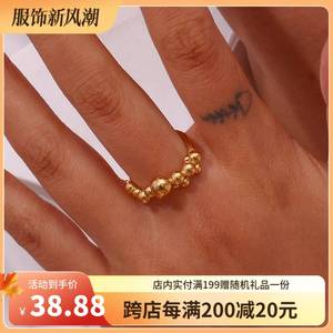 欧美时尚个性小众轻奢指环饰品不锈钢镀18K金色铸造V形珠子戒指女