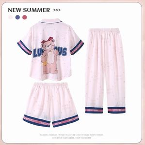 韩系儿童睡衣夏季冰丝薄款短袖套装女童三件套13岁女孩亲子母女家