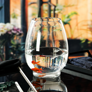 大号创意简约植物水培玻璃器皿透明花瓶办公室圆形生态小鱼缸摆件