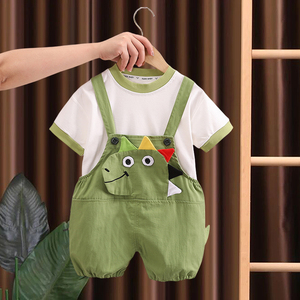 宝宝夏装套装男童短袖背带裤两件套小童洋气2婴幼儿衣服1-3周岁潮