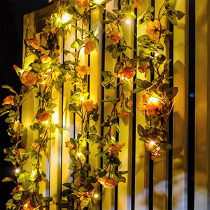太阳能户外灯玫瑰花灯串仿真花藤装饰露台栏杆布置院子花园氛围灯