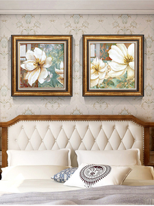 美式客厅装饰画复古欧式田园风格卧室床头挂画简美花卉油画乡村壁