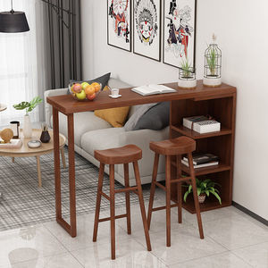 新中式家用客厅吧台隔断柜松木实木吧台桌靠墙餐桌吧台酒柜高脚桌