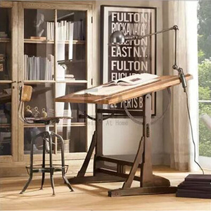 美式loft铁艺工作台可调节绘画桌画架设计办公桌实木书桌绘图桌