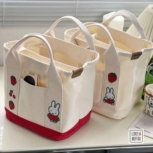 正品Miffy米菲兔子刺绣日系可爱拉链有隔层帆布手拎包兔年餐盒包