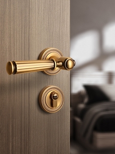 法式黄古铜门锁室内卧室房间门锁复古分体门把手美式静音磁吸门锁