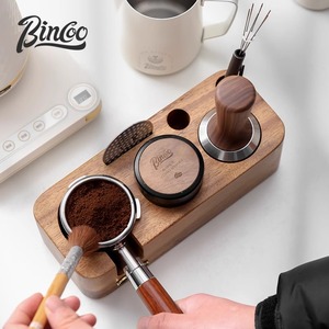 Bincoo咖啡胡桃木底座套装布粉器意式多功能压粉器咖啡器具收纳