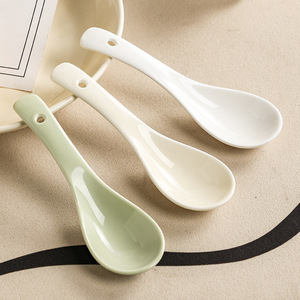 稻森陶瓷汤勺长柄骨瓷家用大号汤勺粥勺创意勺子纯白色调羹小汤勺