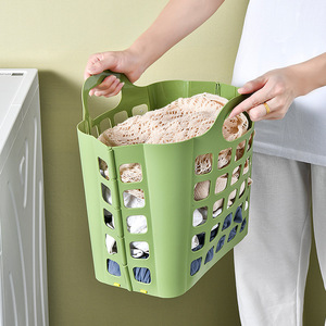 折叠杂物收纳篮脏衣篮浴室挂壁置物篮家用储物篮子便携手提塑料篮