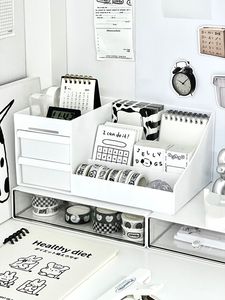 日式白色收纳盒分隔抽屉式简约文具盒学生宿舍寝室用品整理神器女