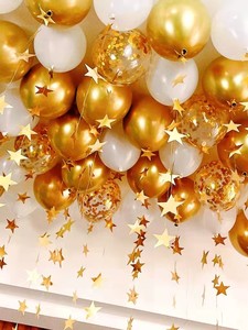 白金色生日装饰品场景布置男生星星吊坠开业金属气球室内求婚套餐