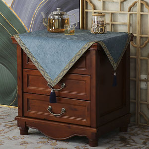 蓝色床头柜桌布中式正方形布艺冰箱盖布餐桌布圆桌布茶几防尘盖|