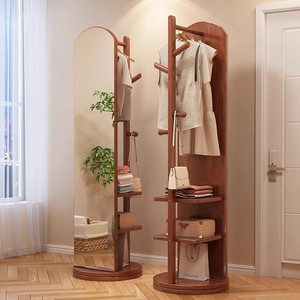 德国实木挂衣架落地衣帽架带镜子一体卧室家用多功能可移动置物架