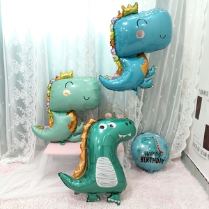 网红恐龙铝膜气球卡通可爱绿色龙皇冠恐龙造型主题派对生日装饰品