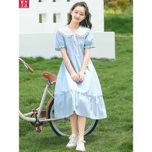 丹尼熊2024夏季新款童装韩系女童连衣裙娃娃领女孩表演服儿童长裙