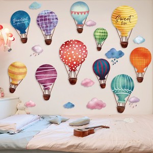 出租房改造卧室床头背景墙面装饰墙贴纸小房间布置七彩热气球壁画