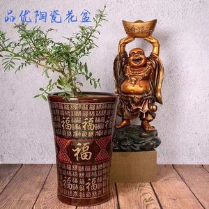 特大号圆筒陶瓷花盆中国福虎皮兰富贵竹天堂鸟发财树专用客厅家用