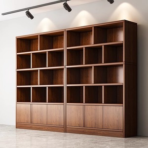 实木书架落地置物架一体靠墙客厅书柜储物柜简易自由组合收纳柜子
